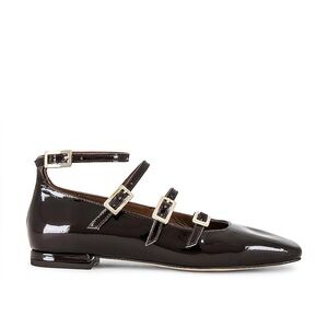 ALOHAS Black Patent Multi-Strap Flat with Gold Buckles